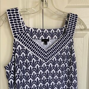 Talbots navy white print straight shift dress